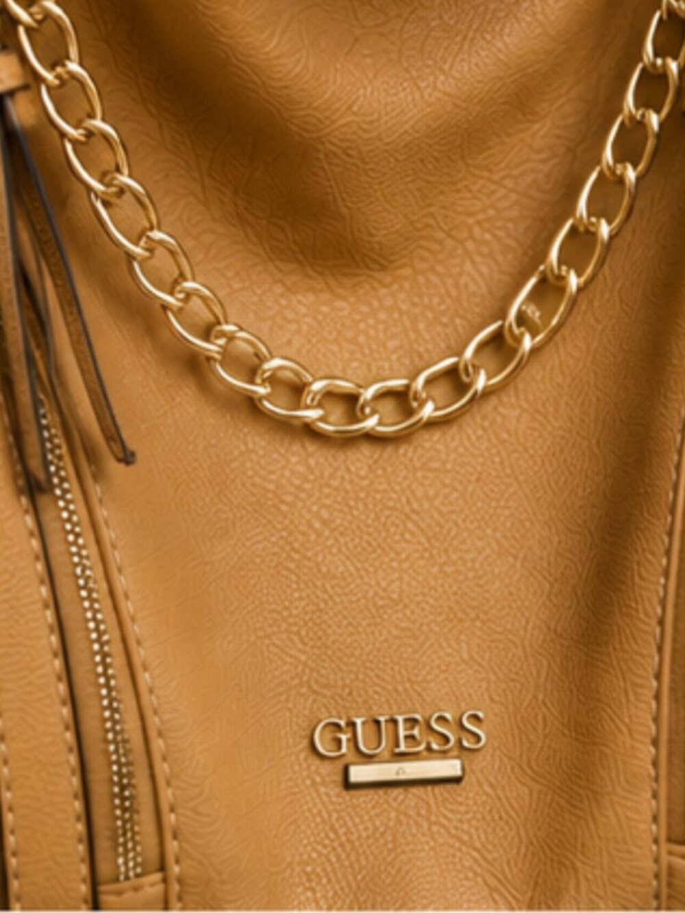 GUESS Tan Slouchy Hobo Shoulder Bag | Gold Chain Detail - Picture 3 of 3